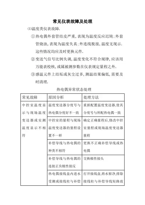 常见仪表故障及处理