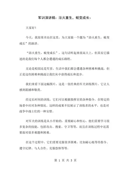 军训演讲稿：浴火重生,蜕变成长
