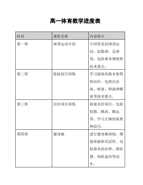 高一体育教学进度表