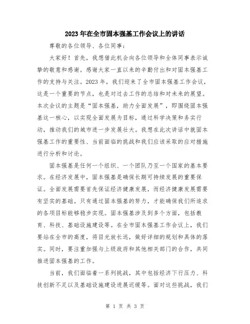 2023年在全市固本强基工作会议上的讲话