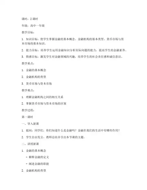 金融备课教案模板及范文