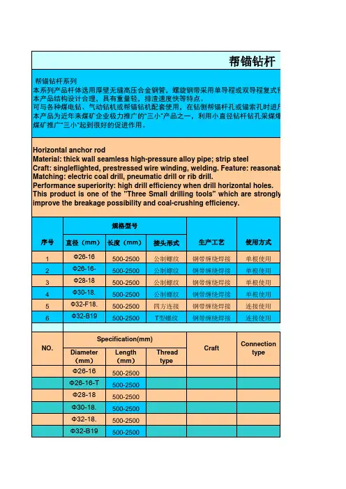 公用矿用帮锚钻杆规格表