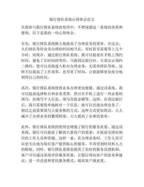 银行排队系统心得体会范文