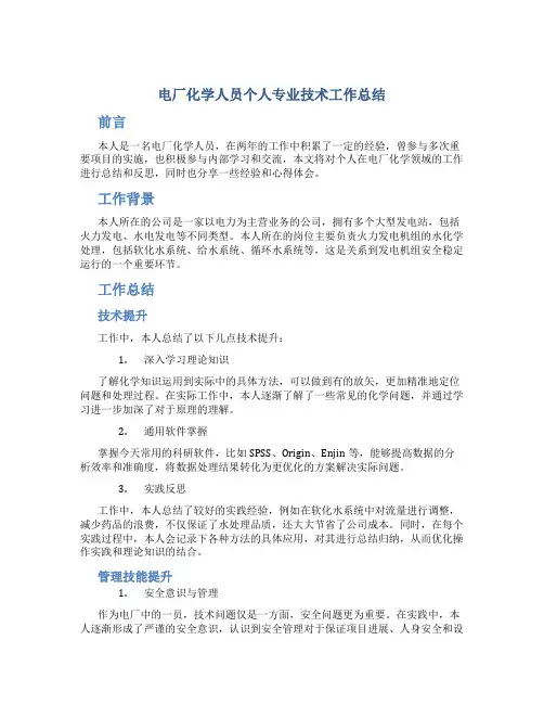 电厂化学人员个人专业技术工作总结