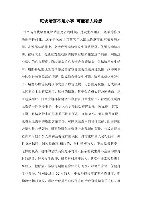 斑块堵塞不是小事 可能有大隐患