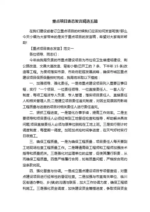 重点项目表态发言精选五篇