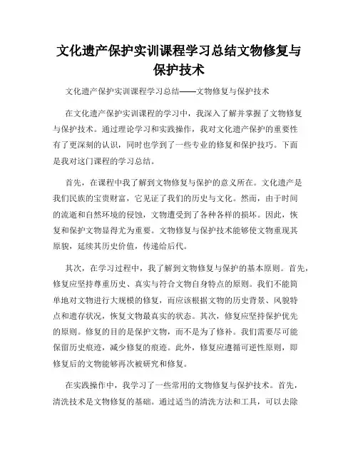 文化遗产保护实训课程学习总结文物修复与保护技术