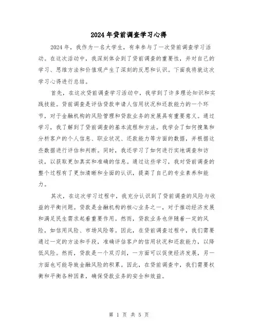 2024年贷前调查学习心得(2篇)