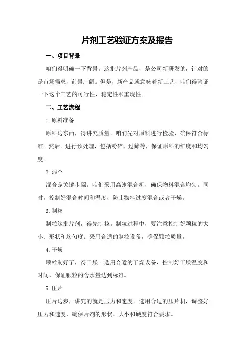 片剂工艺验证方案及报告