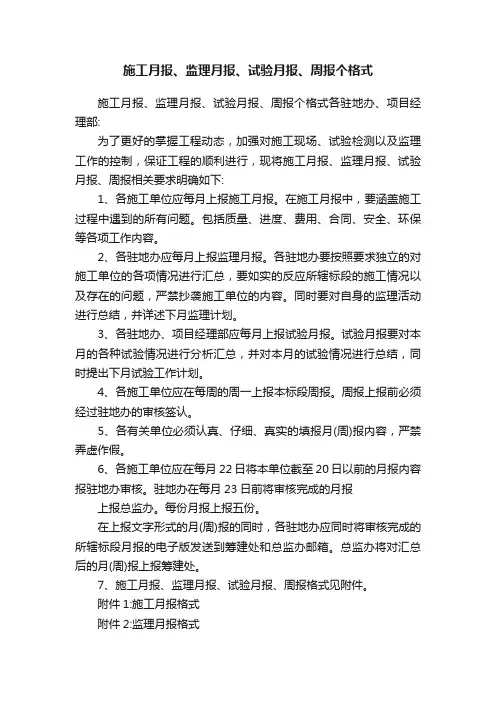 施工月报、监理月报、试验月报、周报个格式