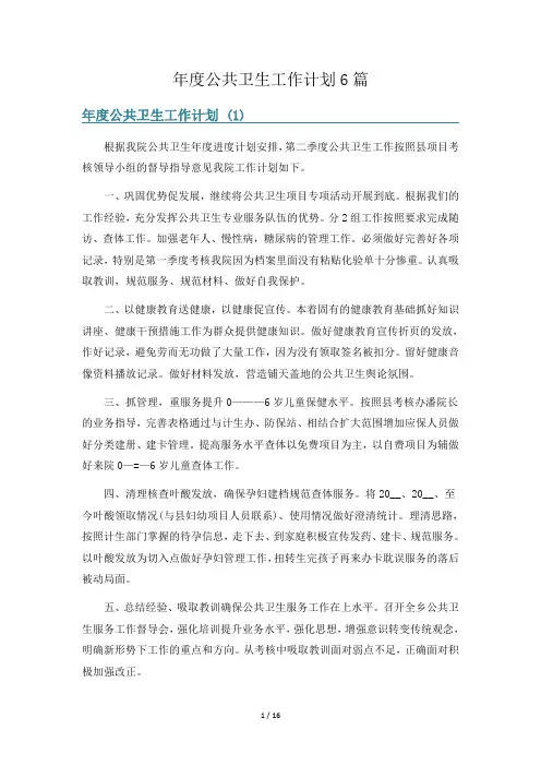 年度公共卫生工作计划6篇