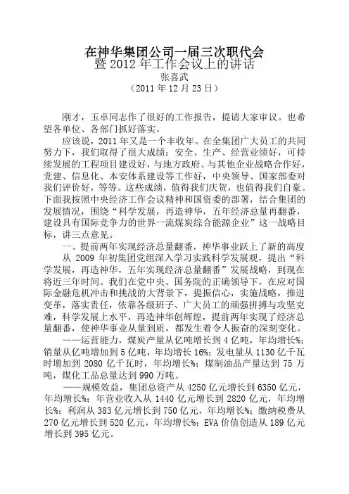 张喜武董事长讲话
