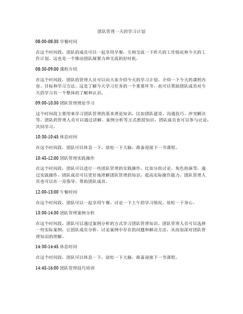 团队管理一天的学习计划