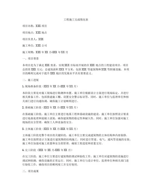 工程施工完成情况表