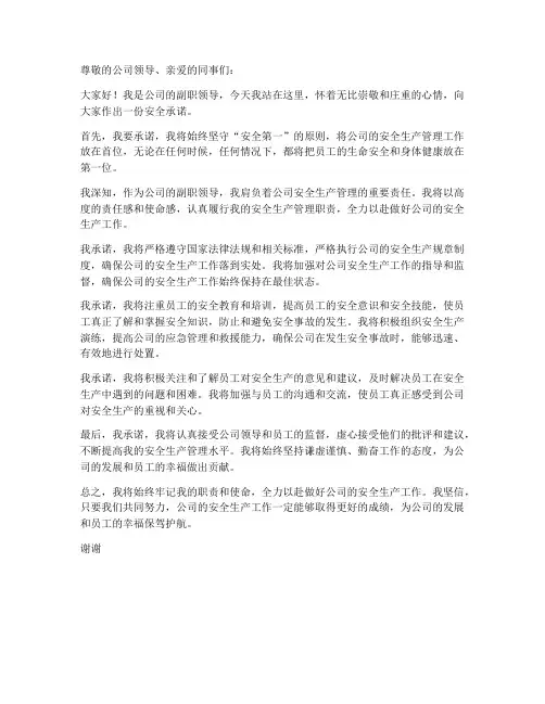 公司副职领导安全承诺书