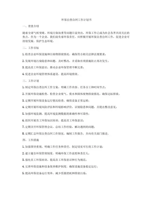 环保自查自纠工作计划书