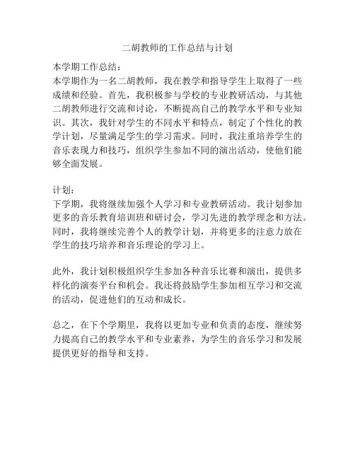 二胡教师的工作总结与计划