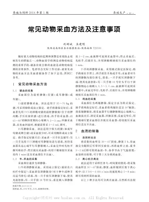 常见动物采血方法及注意事项