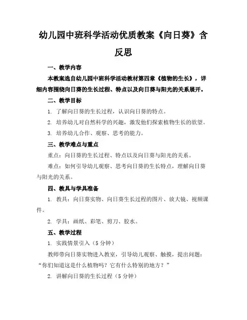 幼儿园中班科学活动优质教案《向日葵》含反思