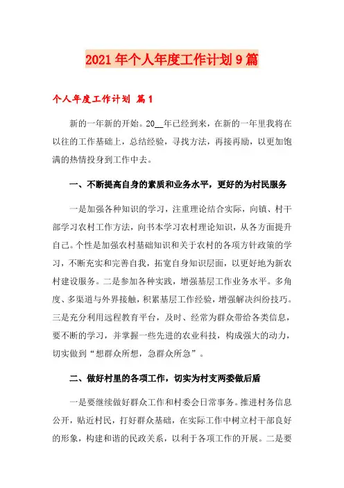2021年个人年度工作计划9篇