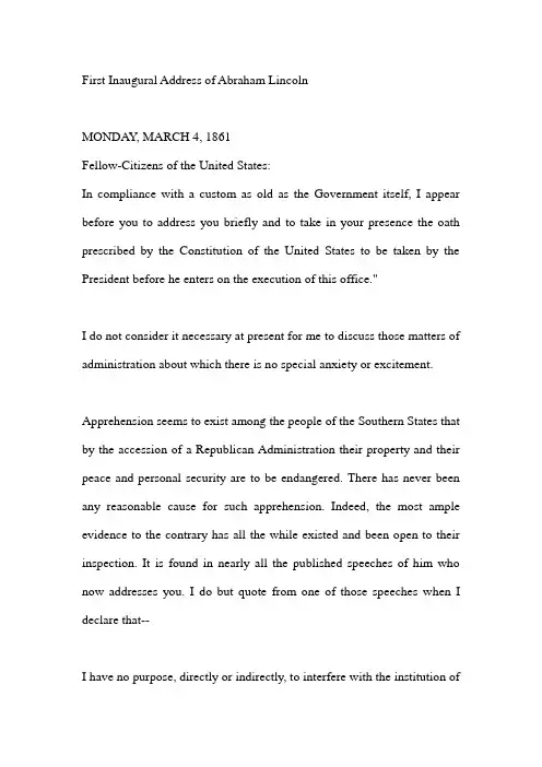 First Inaugural Address of Abraham Lincoln