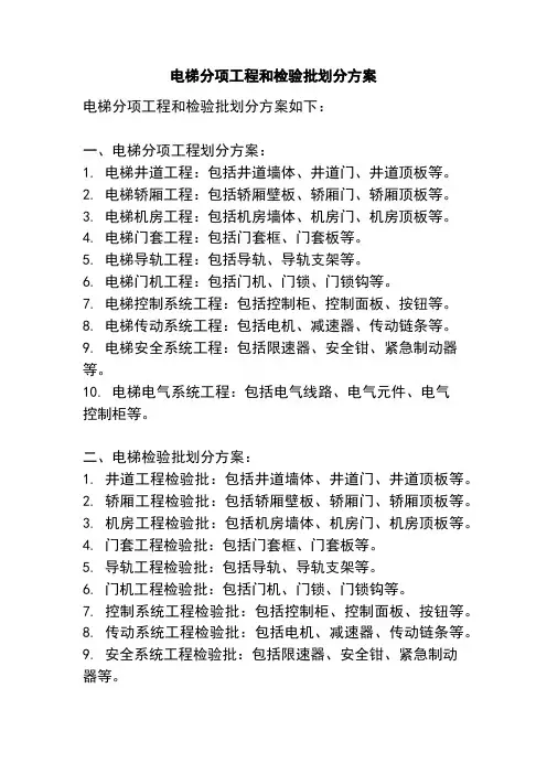 电梯分项工程和检验批划分方案