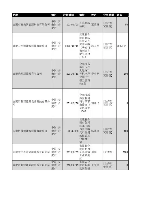 2018年合肥市新能源企业名录308家
