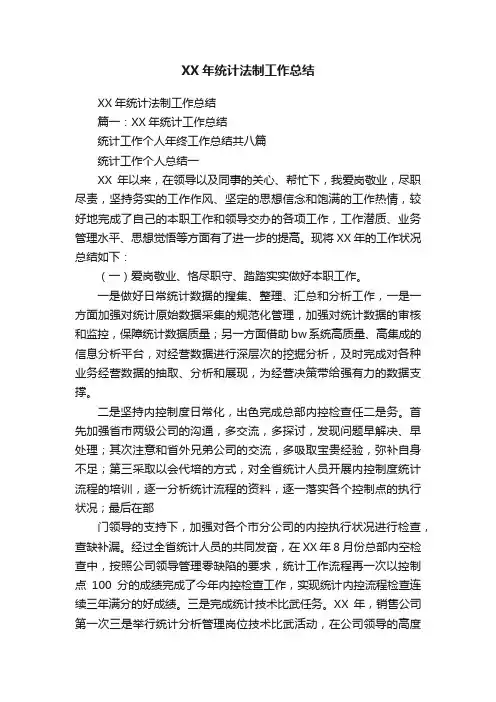 XX年统计法制工作总结