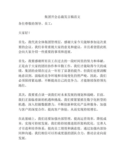 集团开会总裁发言稿范文