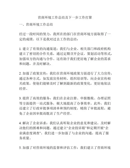 营商环境工作总结及下一步工作打算