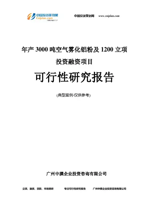年产3000吨空气雾化铝粉及1200融资投资立项项目可行性研究报告(中撰咨询)