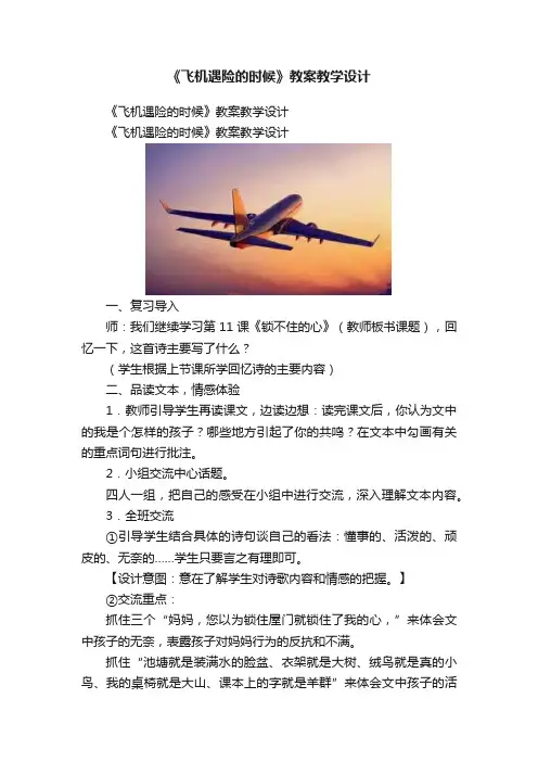 《飞机遇险的时候》教案教学设计