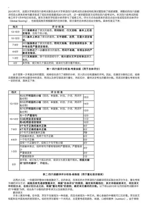 英语四六级翻译评分标准
