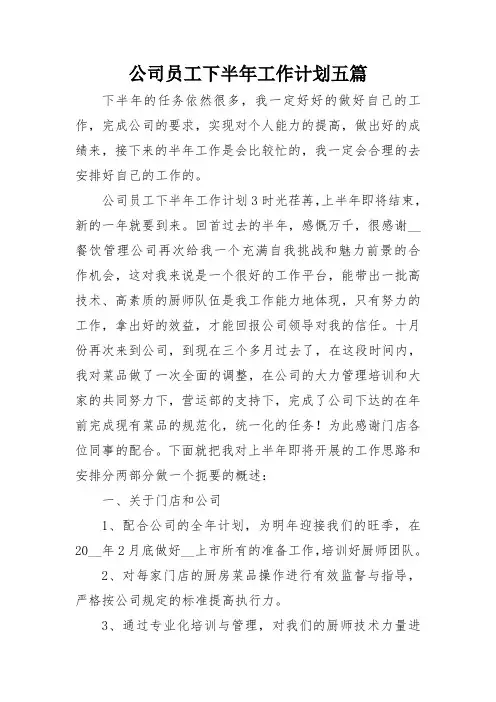 公司员工下半年工作计划五篇