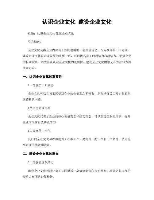 认识企业文化 建设企业文化