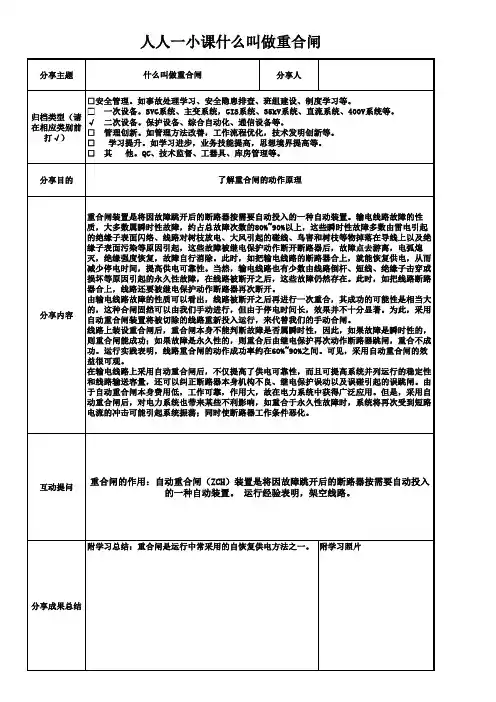 人人一小课什么叫做重合闸