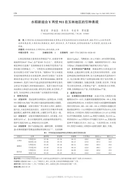 水稻新组合Y两优911在玉林地区的引种表现