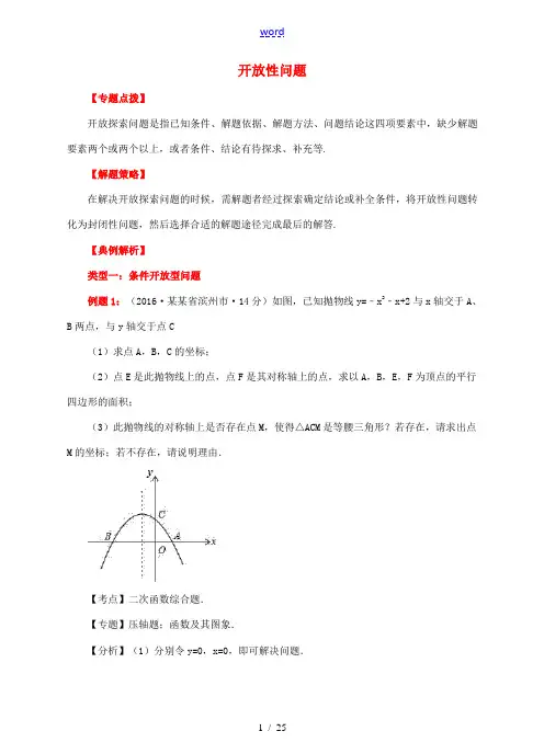 中考数学专题复习 开放性问题-人教版初中九年级全册数学试题