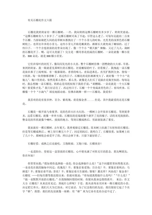 有关石榴花作文六篇精选