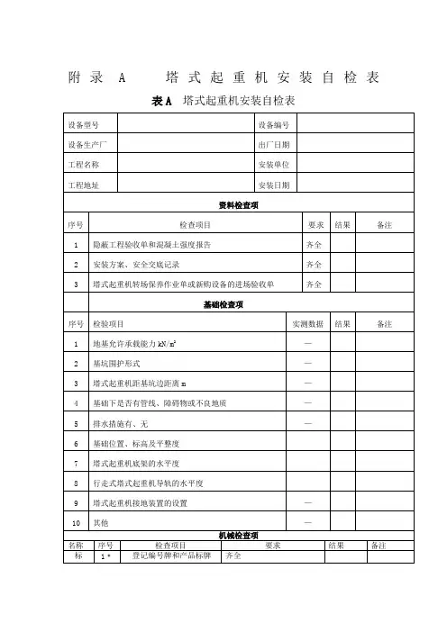 塔式起重机自检记录表