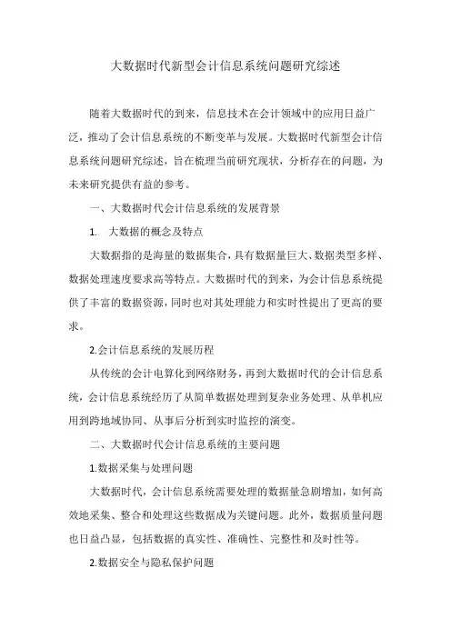 大数据时代新型会计信息系统问题研究综述