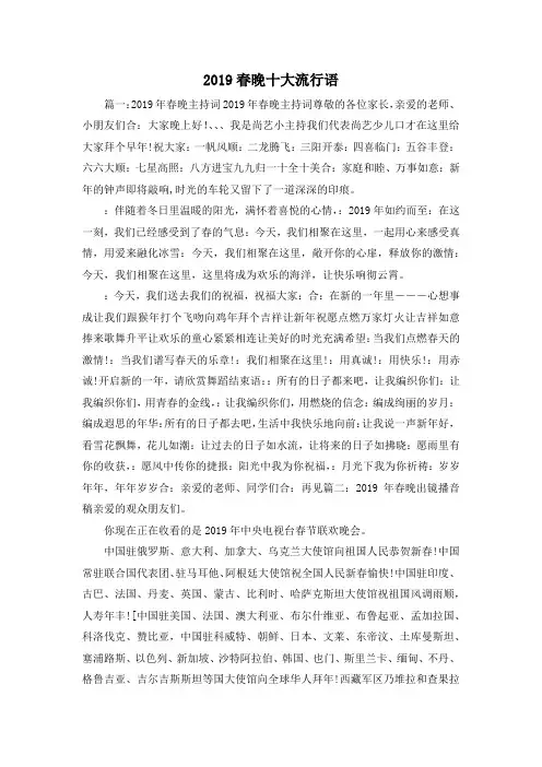 最新-2019春晚十大流行语02019 精品