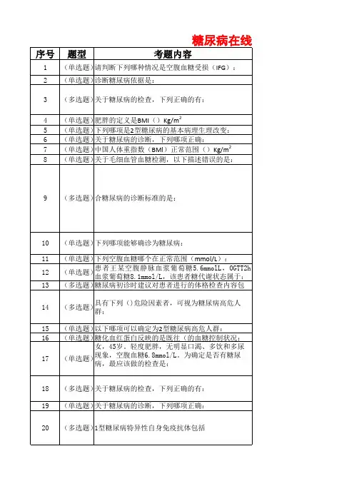 糖尿病在线学习试题答案