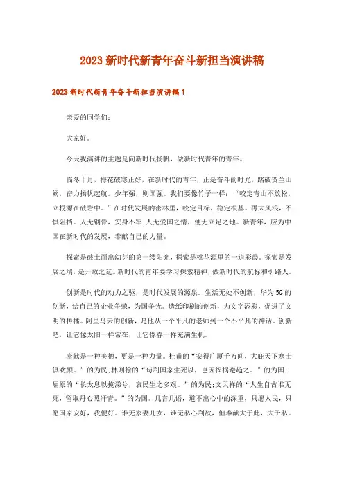 2023新时代新青年奋斗新担当演讲稿