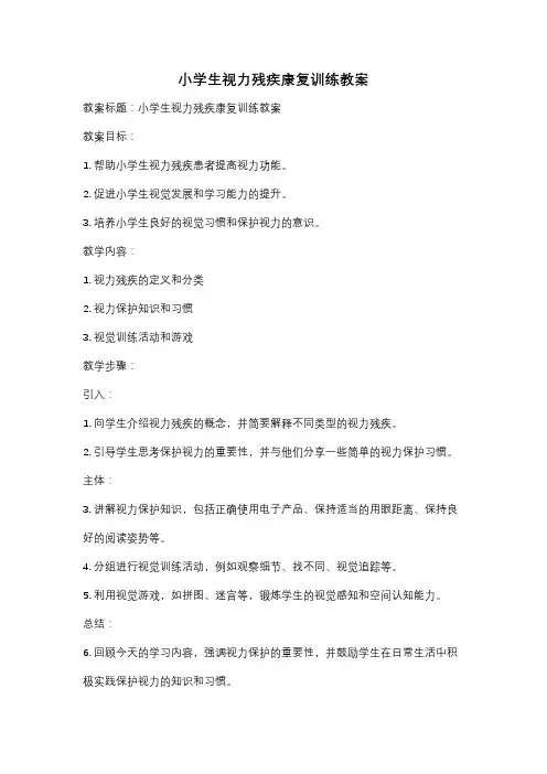 小学生视力残疾康复训练教案