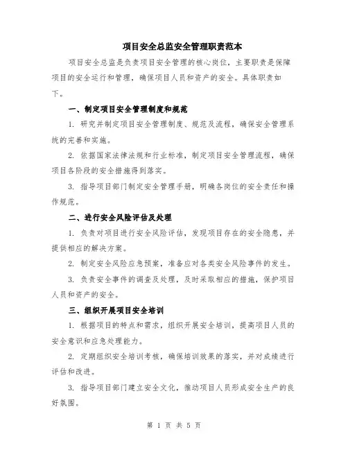 项目安全总监安全管理职责范本（2篇）