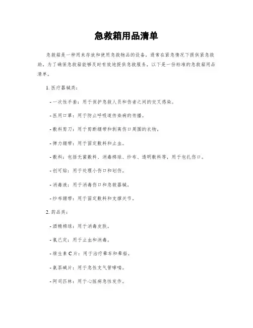 急救箱用品清单