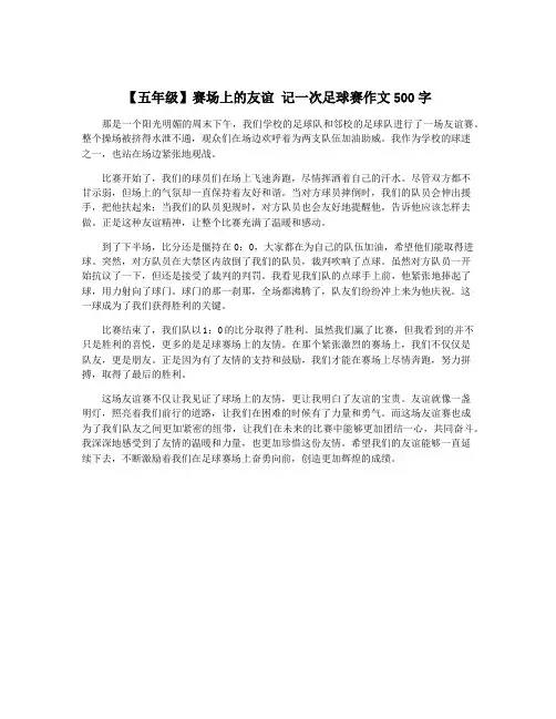 【五年级】赛场上的友谊 记一次足球赛作文500字