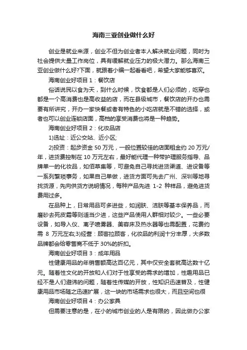 海南三亚创业做什么好