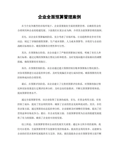 企业全面预算管理案例